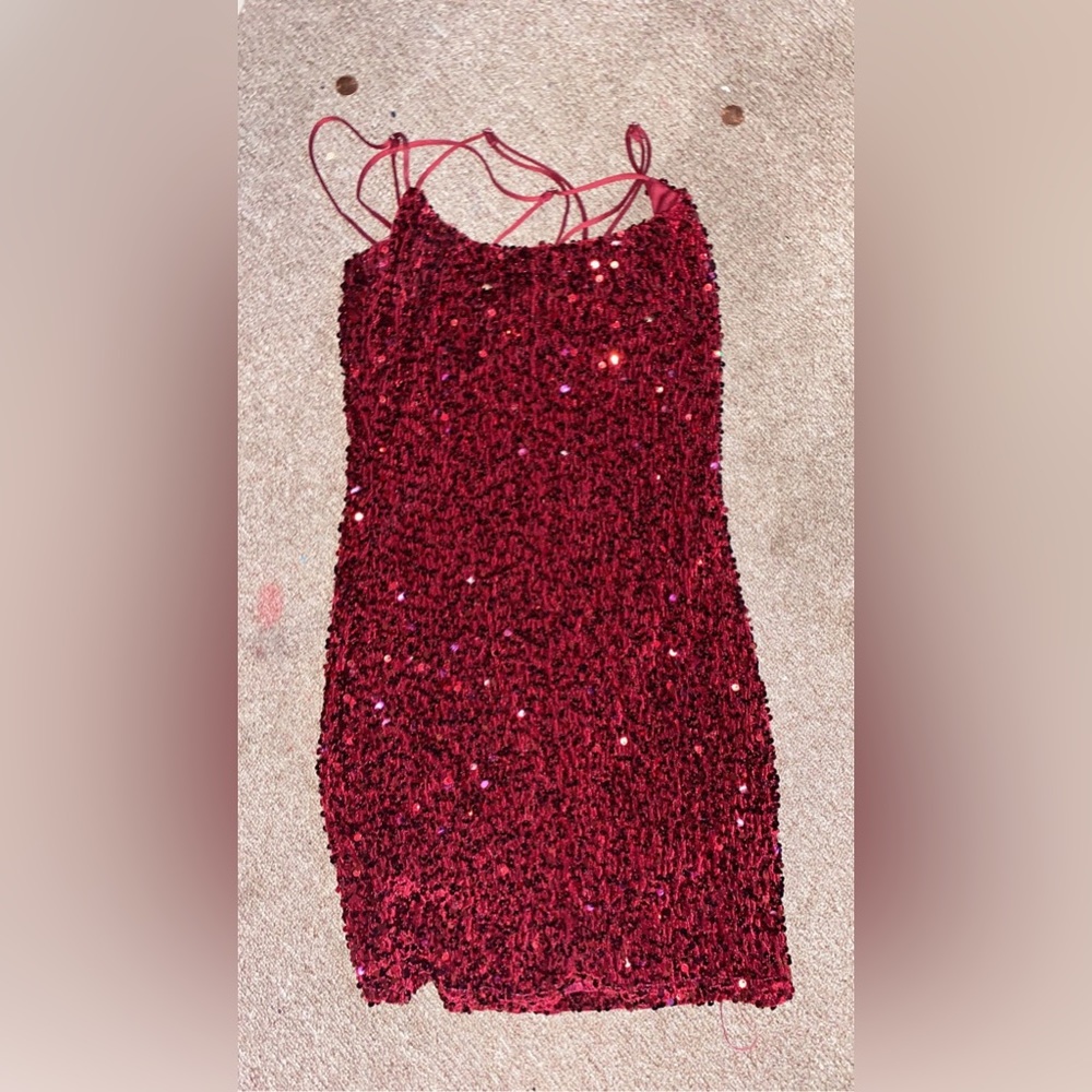 Burgundy sequence dress from Lucky In The Sky